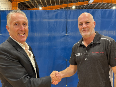 Lachlan Goodison and Cam Roberts Shaking Hands to Celebrate WPBA and Eramosa Physiotherapy Sponsorship